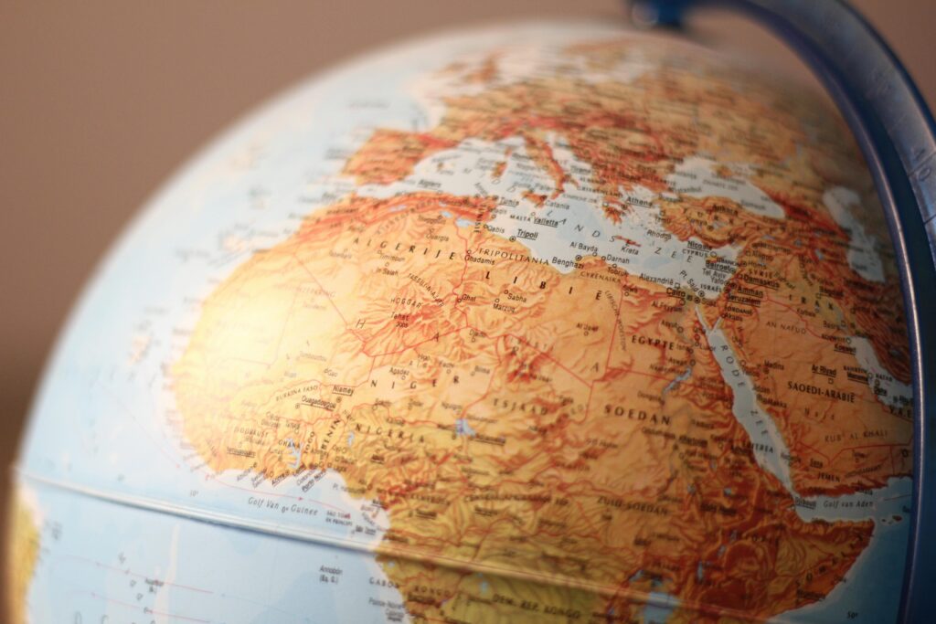 Detailed close-up of Earth's globe focusing on the African continent.